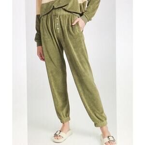 DONNI Terry Henley Jogger Sweatpants Basil Green Large Quiet Luxury Lounge